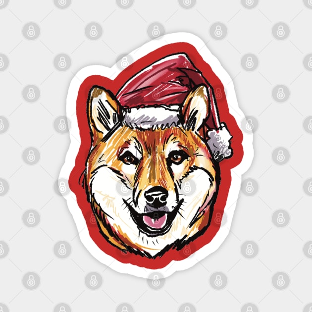 Christmas Shiba Inu - Cute Japanese Dog - Tan Shiba Inu Christmas Theme Magnet by sketchnkustom