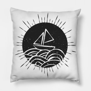 Boat on the waves. Pillow