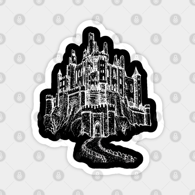 Haunted Castle On A Hill, goth spooky line art Magnet by Luxinda