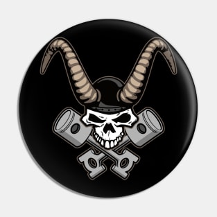 Skull with horns and crossed pistons illustration Pin