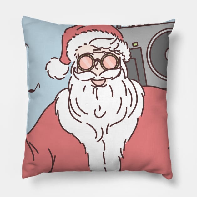 Santa Claus listening to music Rock Musical notes Glasses Pillow by GeekCastle