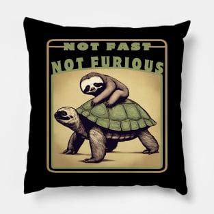 Sloth And Turtle Not Fast Not Furious Pillow