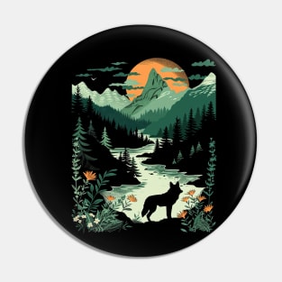 Majestic Wilderness: Lone Wolf and Mountain Landscape for her for him, men and women Pin