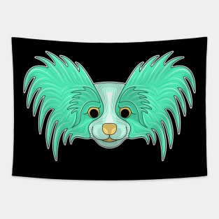 cute cyan papillon dog face Tapestry