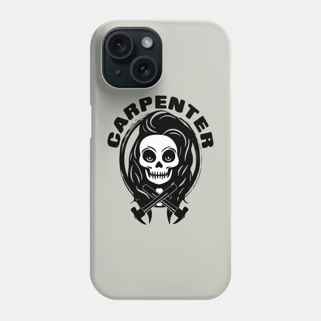 Female Carpenter Skull and Hammer Black Logo Phone Case by Nuletto