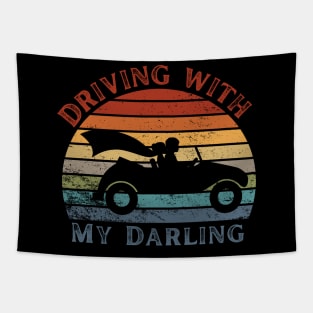 Driving with My Darling - Vintage Sunset Couples Romantic Tapestry