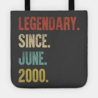 Retro Vintage 20th Birthday Legendary Since June 2000 Tote