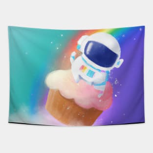 Rainbow Cupcake Astronaut Tapestry