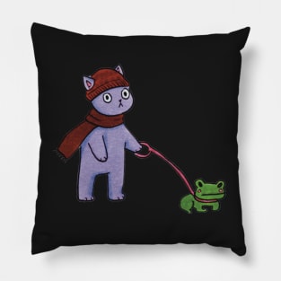 purple cat frog illustration Pillow
