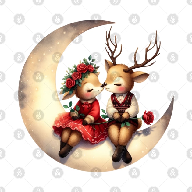 Valentine Deer Couple on Moon by Chromatic Fusion Studio