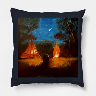 Campfire with shooting star sky - Romantic Pillow