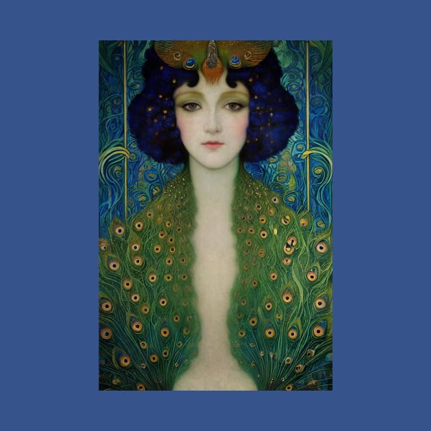 Art Deco style portrait of a Woman in Peacock Fashion by Sandy Richter Art & Designs