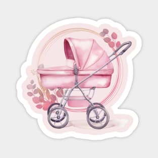 Cute Baby Girl pink stroller and pink wreath Magnet
