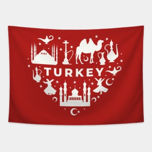 Turkish Icons in a Heart Shape // Turkey Pride Tapestry