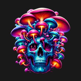 Psychedelic Mushroom Skull Illustration T-Shirt