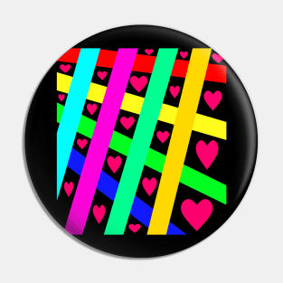 Colorful Lines And Red Hearts Pin