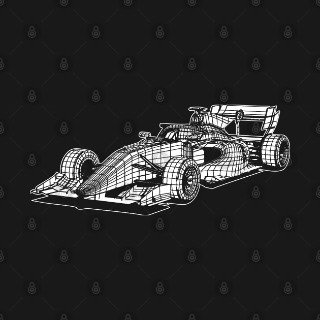 White Formula 3 Car Blueprint Sketch Art by DemangDesign