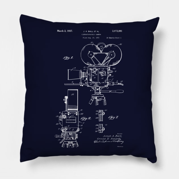 Movie Maker Film Camera Patent Prints 1937 Pillow by MadebyDesign