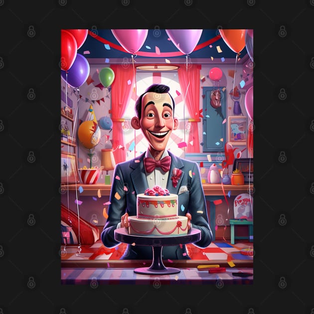 pee wee herman celebrating, Paul Reubens, cake, balloons by Maverick Media