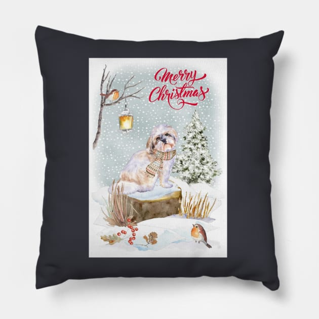 Shih Tzu Merry Christmas Santa Dog Pillow by Puppy Eyes