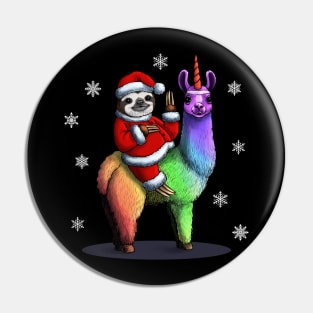 Santa Sloth Riding Llama Unicorn Pin