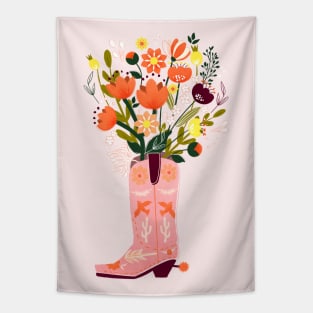 Pink Cowboy Boot and Wild Flower Bouquet Tapestry