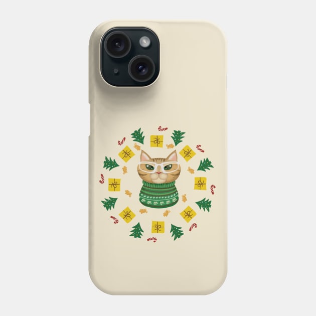 Christmas Wreath Cat Lady Phone Case by i am Cuta