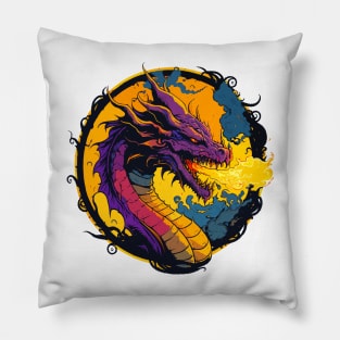 Fire Breathing Dragon - Cartoony Tabletop Dungeons & Dragons inspired High Fantasy Art of a Mythical Creature Pillow