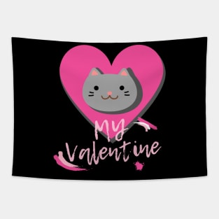 My Valentine Kitty Cat Lovers with Pink Heart Tapestry