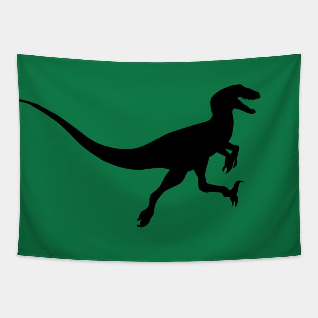 Utahraptor Jumping Black Silhouette Dinosaur Tapestry by FalconArt