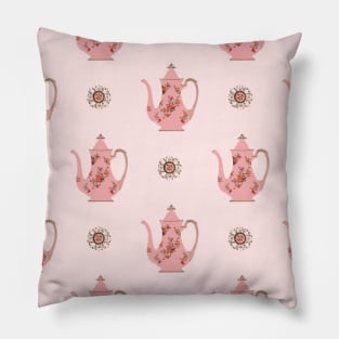 Teapots & Filigree (Pink) Pillow