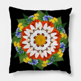 Summer field flower mandala Pillow