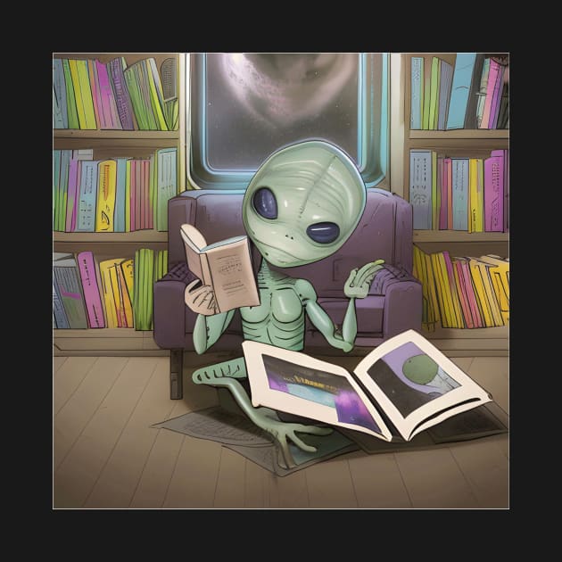 Believe in Yourself Funny an Alien reading a Book by Yourex