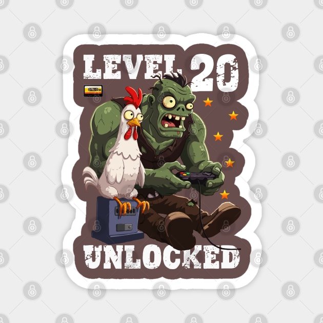 Level 20 Unlocked, Birthday - Zombie And Chicken Magnet by Megadorim