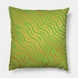 Light Green Gold colored abstract lines pattern Pillow