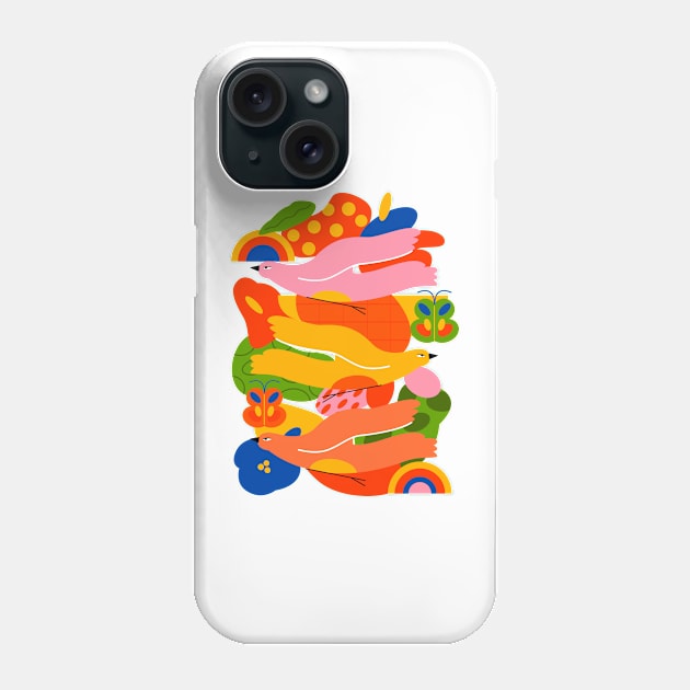 Birds Butterflies Colorful Hand Drawn Phone Case by Mako Design 