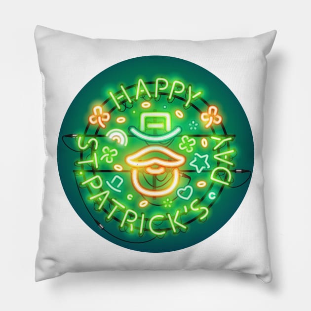 Irish St Patricks Day Neon Sign Pillow by Voysla