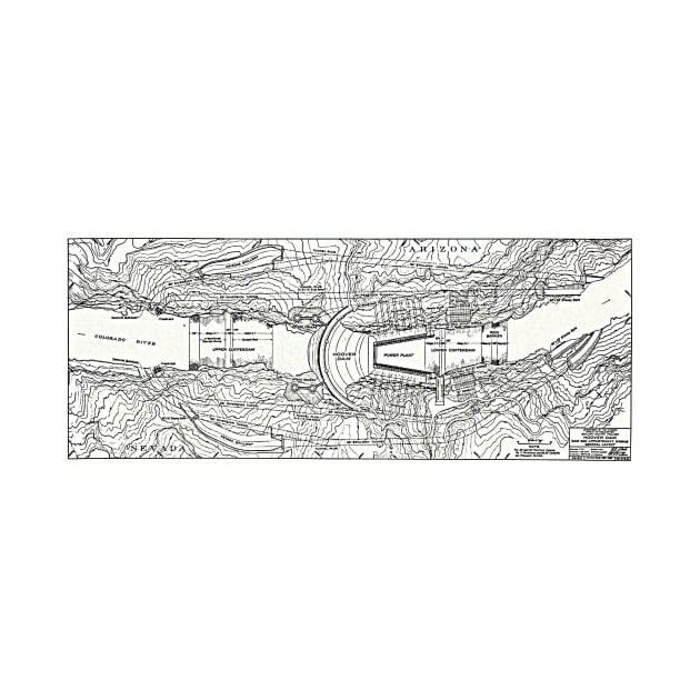 Vintage Map of The Hoover Dam (1930) by Bravuramedia