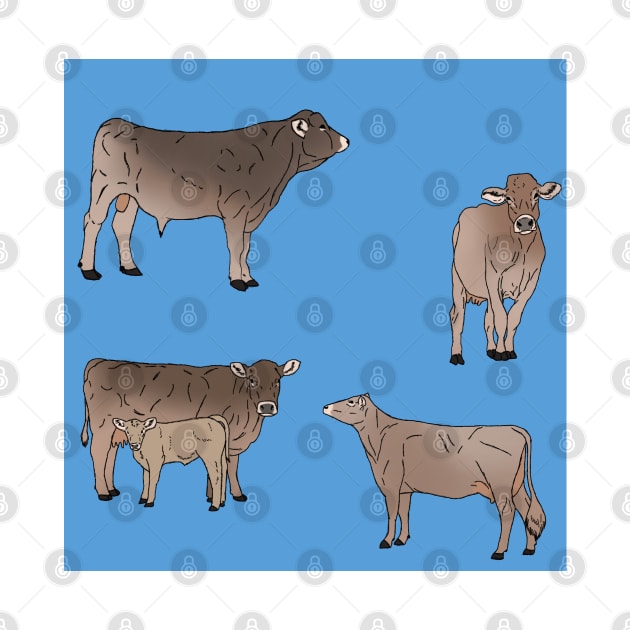 Brown Swiss Cows Pattern Blue by TrapperWeasel
