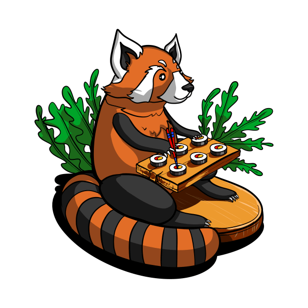 Red Panda Bear Eating Sushi by underheaven