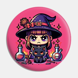 Mad Cute Witch and Black Kitty Pin