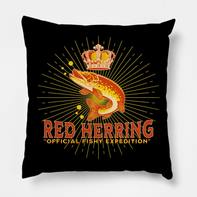 Red Herring Dark Color Shirt Design Pillow by LostVikingTee