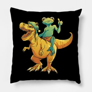 Awesome Funny Frog Riding T Rex Dinosaur Pillow