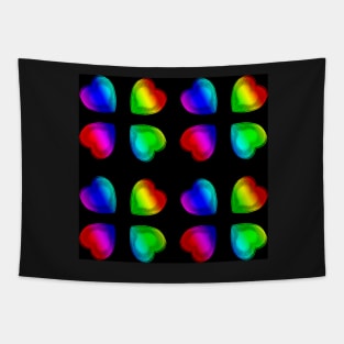 Rainbow Hearts With Black Background Tapestry