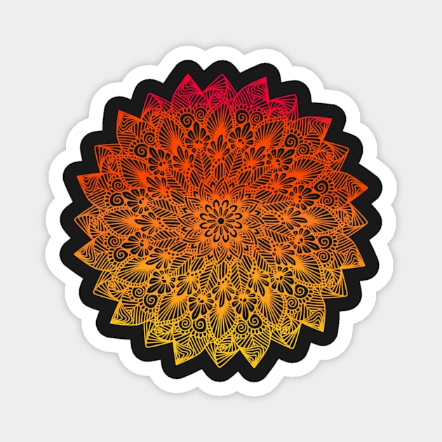 Red-Orange Digital Mandala Magnet by TheHermitCrab