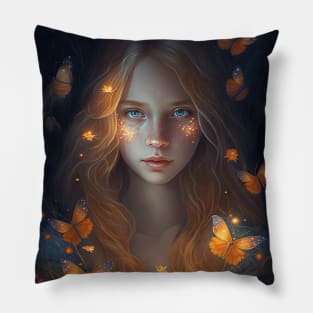Blonde Butterfly Girl Pillow