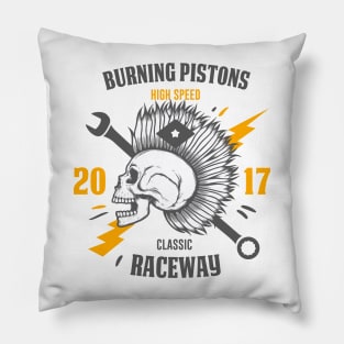 burning pistons skull classic raceway Pillow