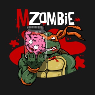 Funny Zombie Ninja Scary Zombie Eating Brains Cartoon T-Shirt