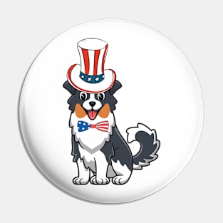 Funny collie dog is wearing uncle sam hat Pin