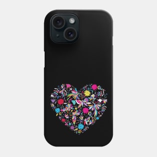 Otomí mexican heart embroidery colorful traditional print flowers and animals interior design Phone Case